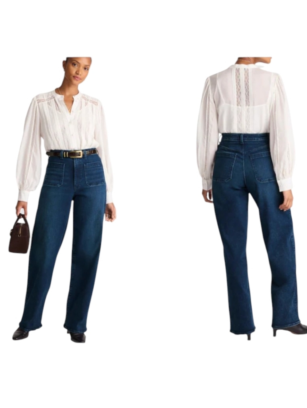 NWT Madewell Petite Curvy Emmett Wide-Leg Jeans Nighthawk Wash Dark Blue 28P